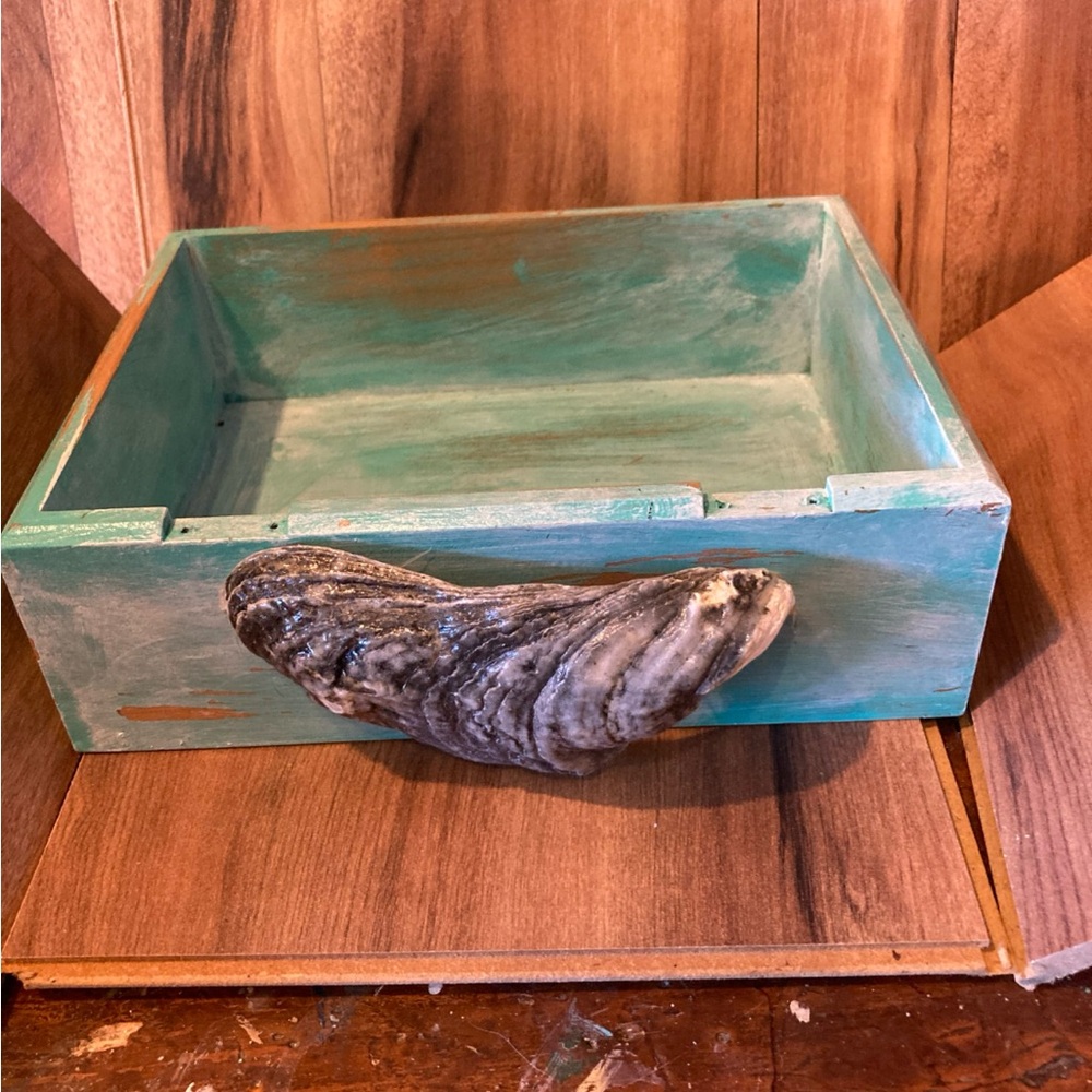 Rustic Wooden Basket with Shell Handle